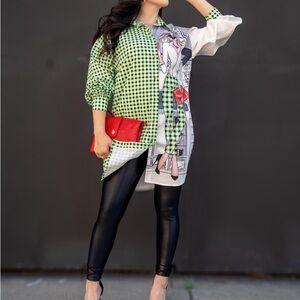 Green and White Graphic Shirt